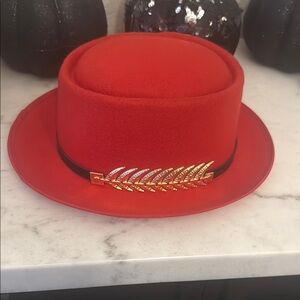 Red Hat with Gold Leaf Accent